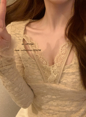 AS OFFICIAL-2025新款百搭时尚蕾丝毛毛袖磨毛内搭小衫26061