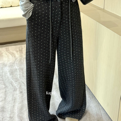 KAPOK-韩系复古磨毛小波点毛呢裤休闲裤(含5羊毛)35008
