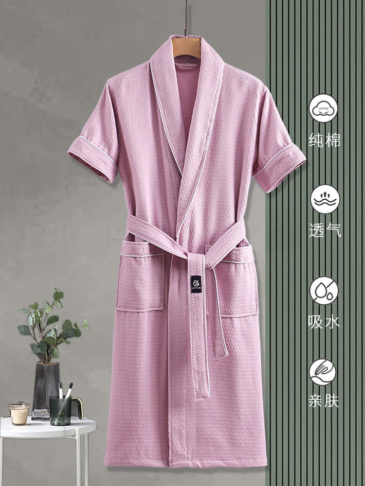 COTTON SHORT-SLEEVED BATHROBE ABSORBENT QUICK-DRYING MENS AND WOMENS SUMMER THIN DRESSING GOWNSSUMMER SWIM HOTEL ADULT BATHROBES