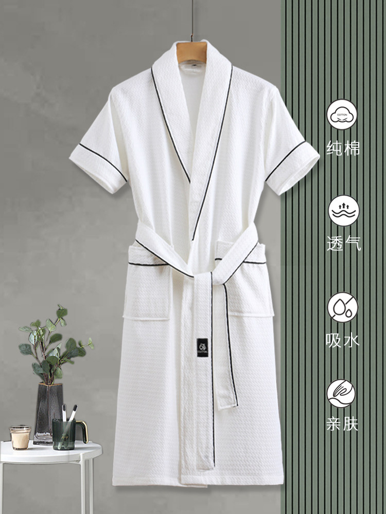 COTTON SHORT-SLEEVED BATHROBE ABSORBENT QUICK-DRYING MENS AND WOMENS SUMMER THIN DRESSING GOWNSSUMMER SWIM HOTEL ADULT BATHROBES