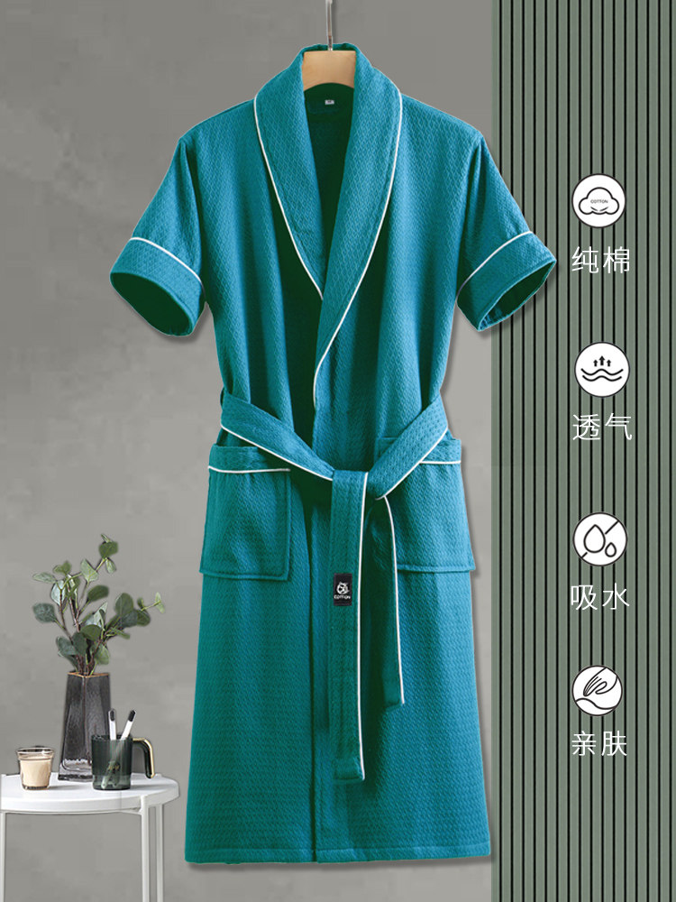 COTTON SHORT-SLEEVED BATHROBE ABSORBENT QUICK-DRYING MENS AND WOMENS SUMMER THIN DRESSING GOWNSSUMMER SWIM HOTEL ADULT BATHROBES