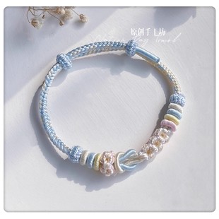 桃花莫相离手工编绳diy手链可穿黄金转运珠小清新桃花结情侣手绳