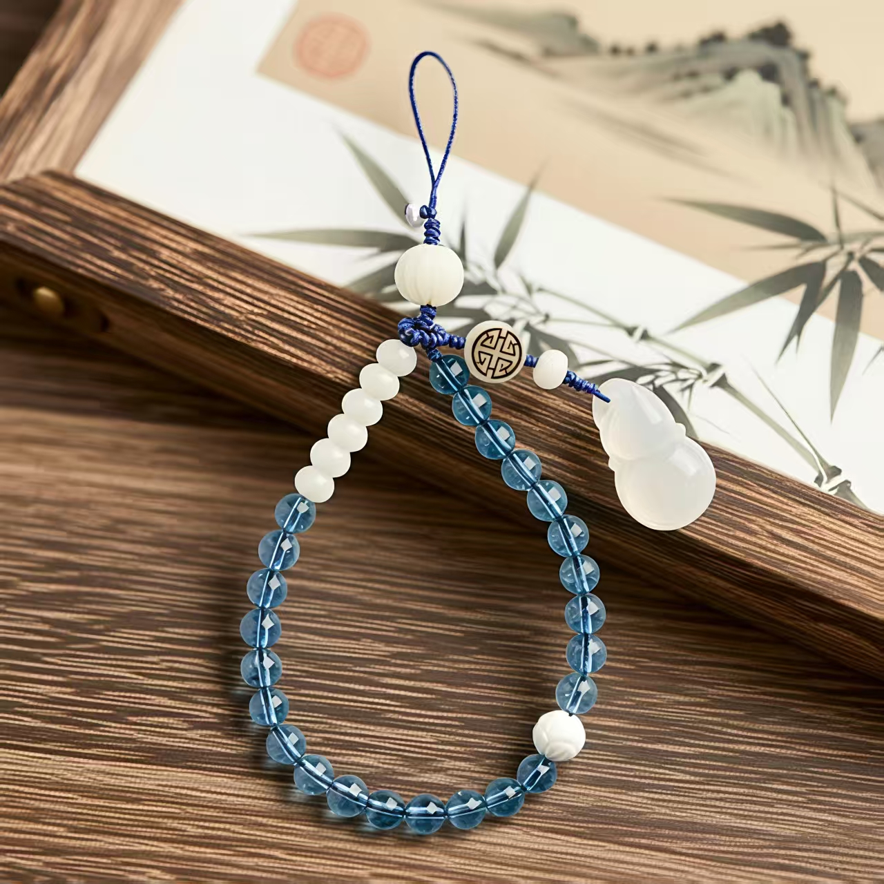 爆花蓝晶水晶葫芦手机链防丢链