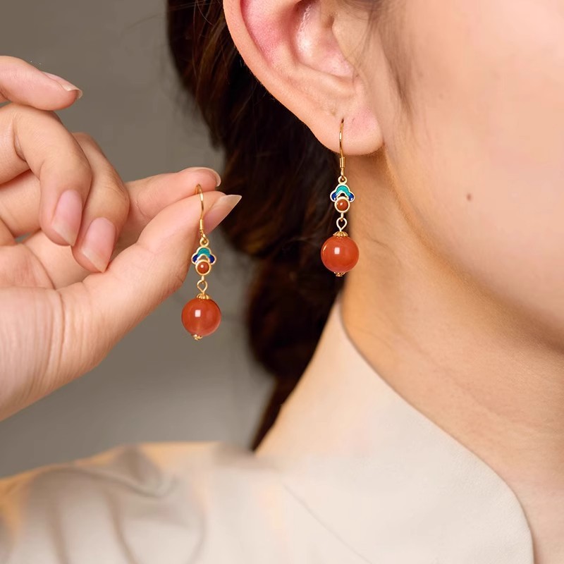 国风南红玛瑙耳坠复古配饰耳环