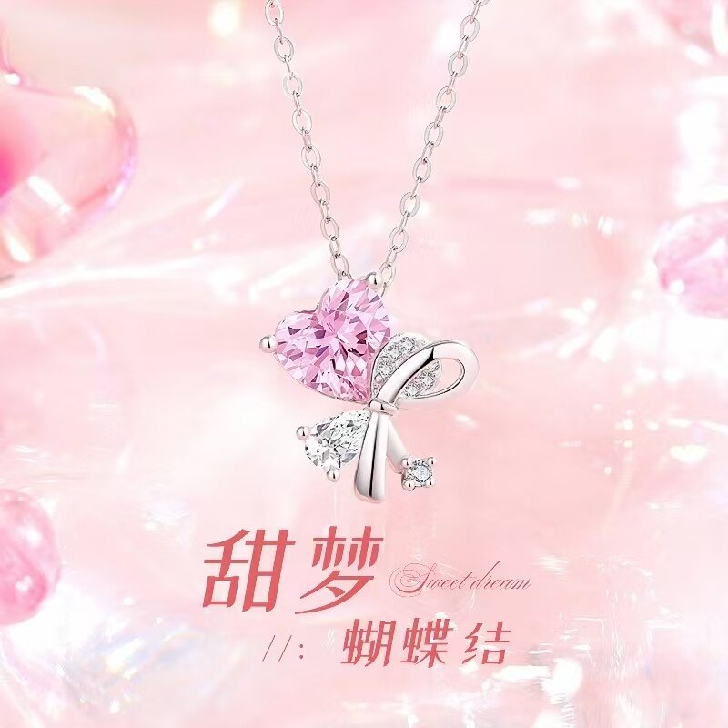S925银心形锆石锁骨链送女友礼物