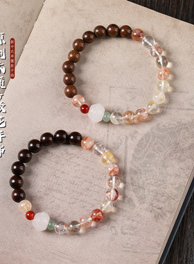 天然紫檀胶花水晶新中式礼物手链