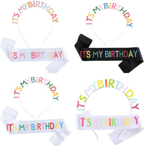 彩色IT'S MY BIRTHDAY字母派对发箍生日女孩肩带礼仪带自拍道具
