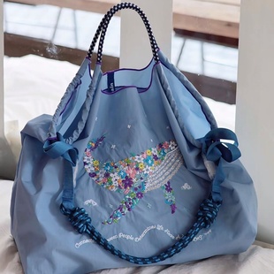 ball 日本代購 chain刺繡七彩鯨魚購物袋單肩帆布包防水單肩通勤包