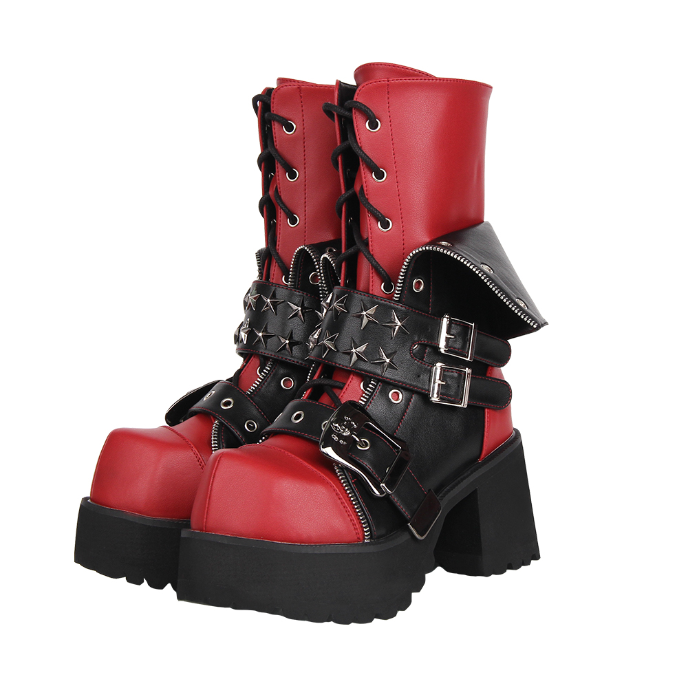2024新品经典Lolita PUNK靴厚底松糕系带六棱松糕底高筒靴M087