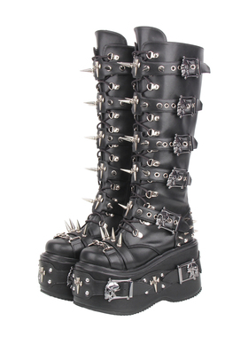 2025经典新品Lolita PUNK靴圆头重工装饰松糕厚底拉链朋克靴M312