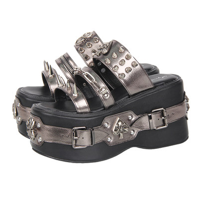 2025春秋新品圆头Lolita鞋重工装饰松糕底拖鞋L220