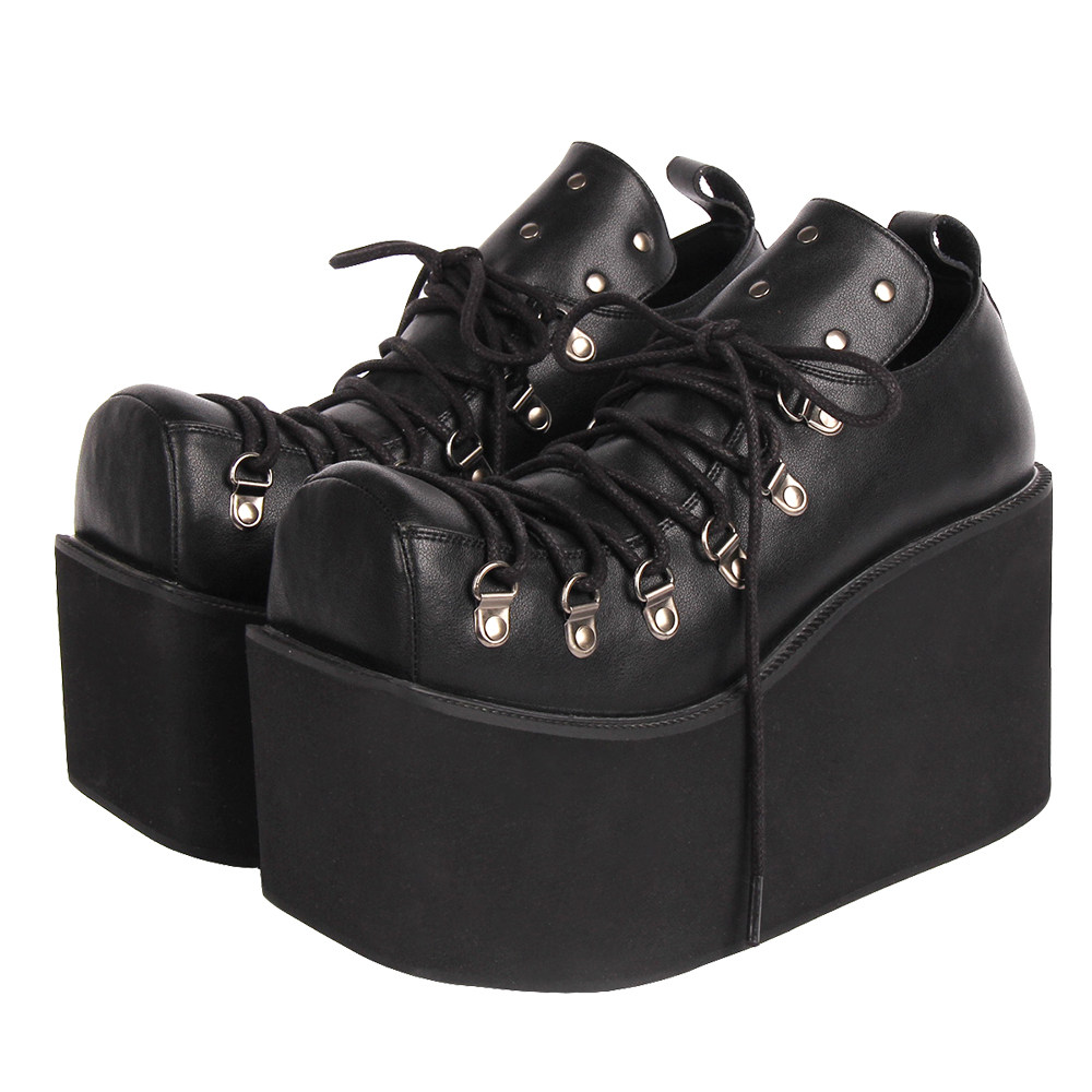 2022年新品春秋方头发财头暗黑系铆钉厚底系带松糕鞋 10CM 550