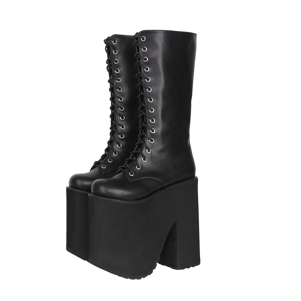 2025经典新品哥特风朋克PUNK超高跟系带厚底松糕女王靴6011改版