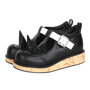 2025春秋新品朋克Lolita鞋恶魔角 松糕底 动漫鞋子C182木纹底