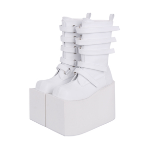 2025新品 超高跟方头魔术贴皮带松糕厚底中筒靴M474 朋克PUNK靴