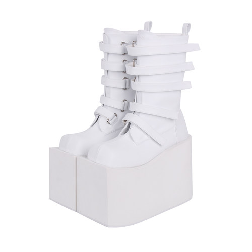 2025新品朋克PUNK靴 超高跟方头魔术贴皮带松糕厚底中筒靴M474