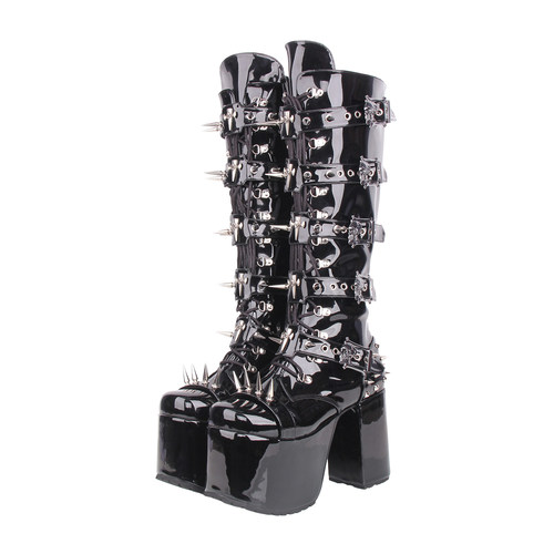 2025经典新品Lolita PUNK靴圆头重工装饰松糕粗跟拉链朋克靴M223