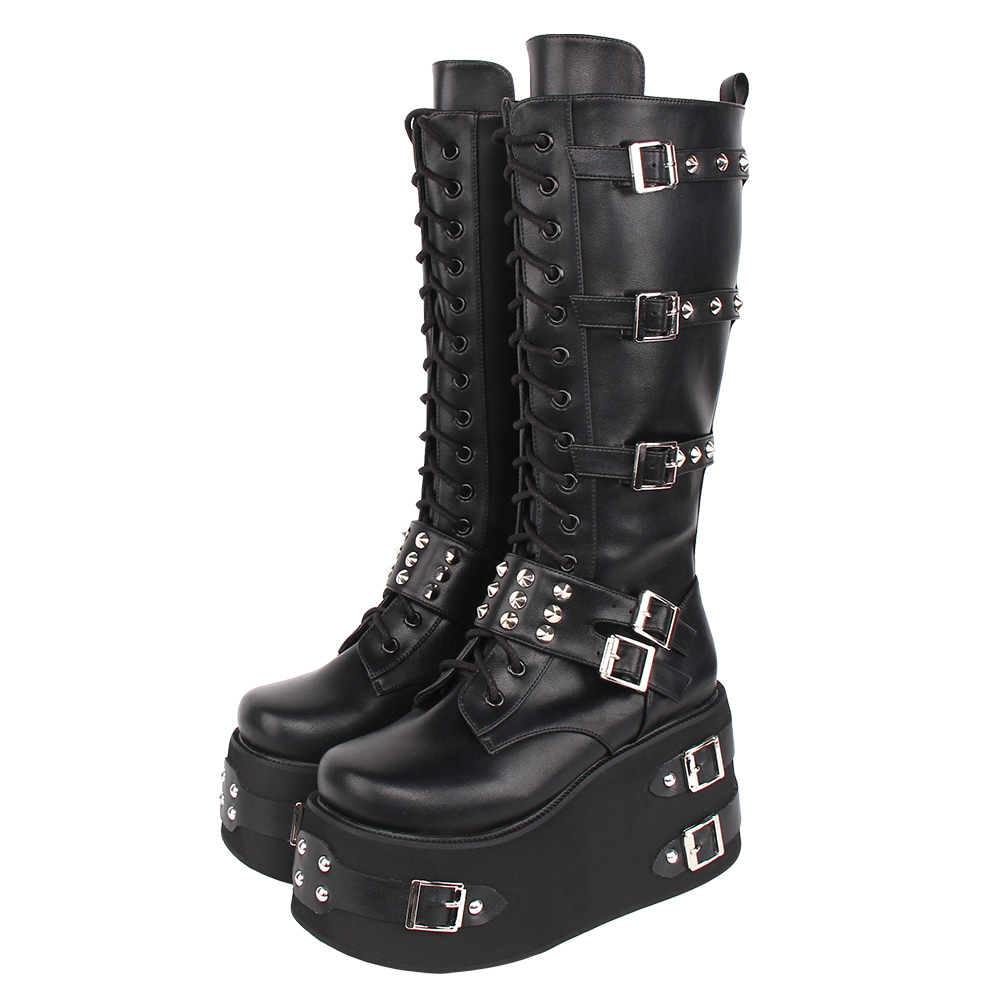 2022年秋冬厚底特殊超高跟10CM系带皮带铆钉侧拉链筒松糕靴565