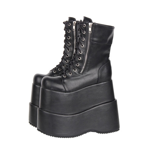 2025经典新品Lolita PUNK靴圆头超高跟松糕底拉链朋克靴Q179