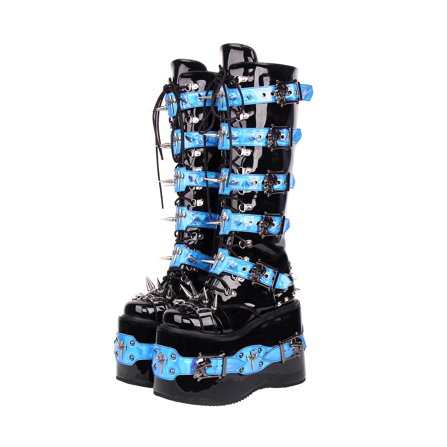 2025新品Lolita PUNK靴圆头重工装饰松糕厚底拉链朋克靴M312