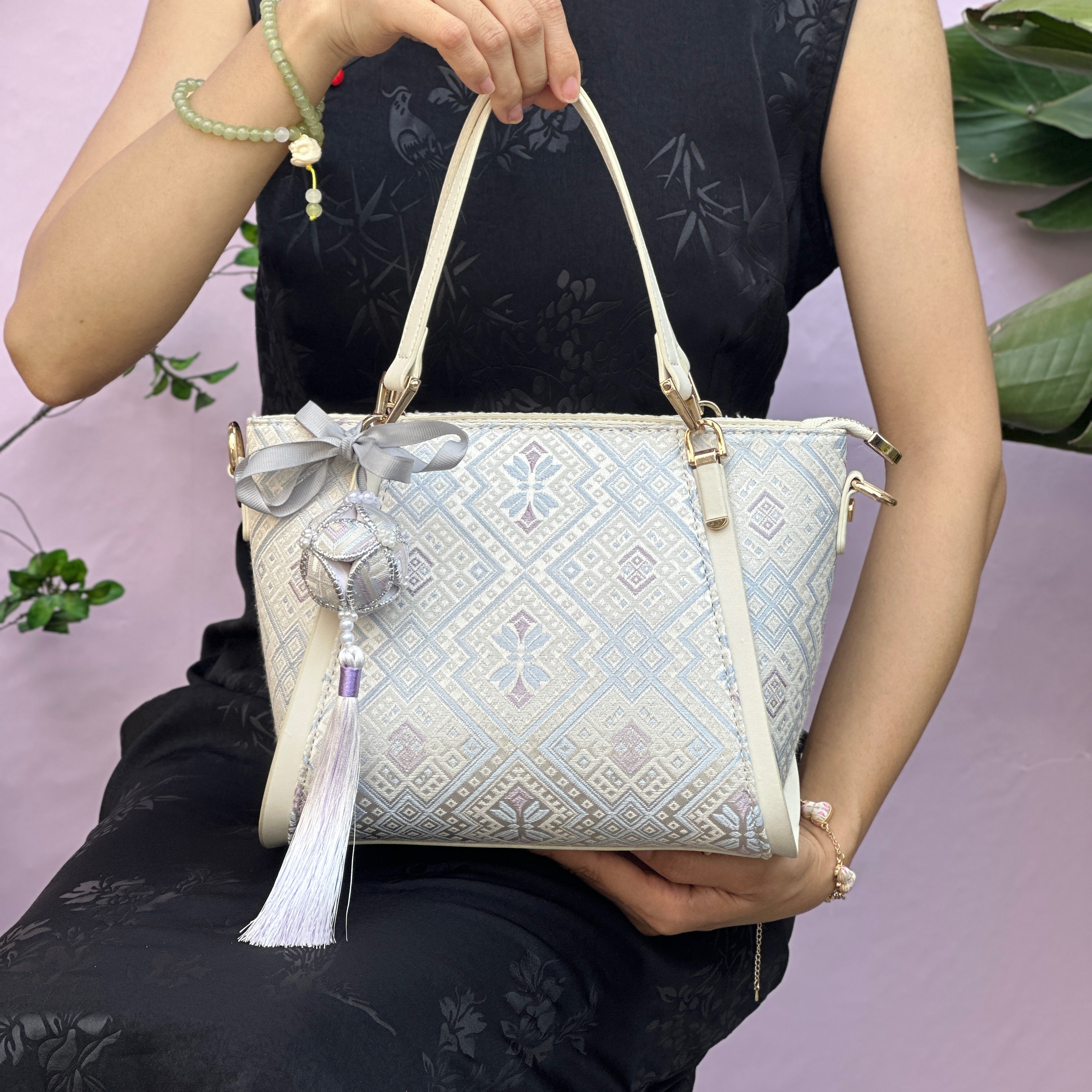 广西非遗壮锦银紫蝴蝶托特包民族风复古送礼中号时尚斜挎手拿包精