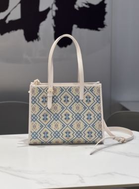 【送绣球】广西非遗壮锦纹样托特包手提民族风浅蓝蝴蝶托特包斜跨