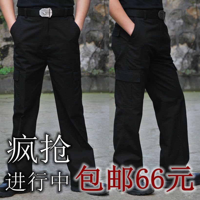 春夏纯棉户外工装男特种兵宽松大码休闲老爹裤军绿黑色长裤直筒裤