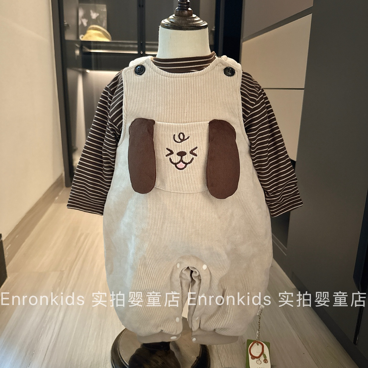 宝宝冬季加绒超萌背带裤连体套装