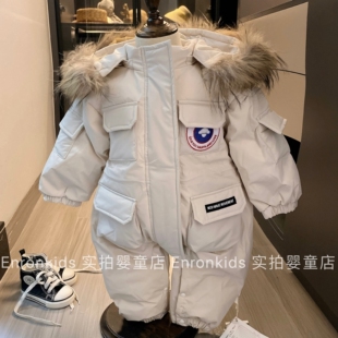 宝宝冬款衣服婴儿时尚滑雪服加厚羽绒连帽外出服男女童时髦连体衣