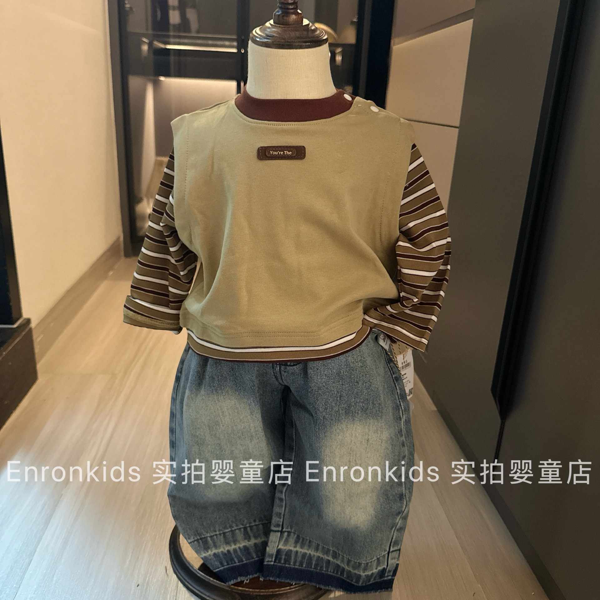 韩国男童潮帅气时髦纯棉长袖上衣牛仔裤2026儿童假两件t恤两件套1,童装/婴儿装/亲子装,T恤,淘宝优惠券,粉丝福利购,淘宝优惠卷
