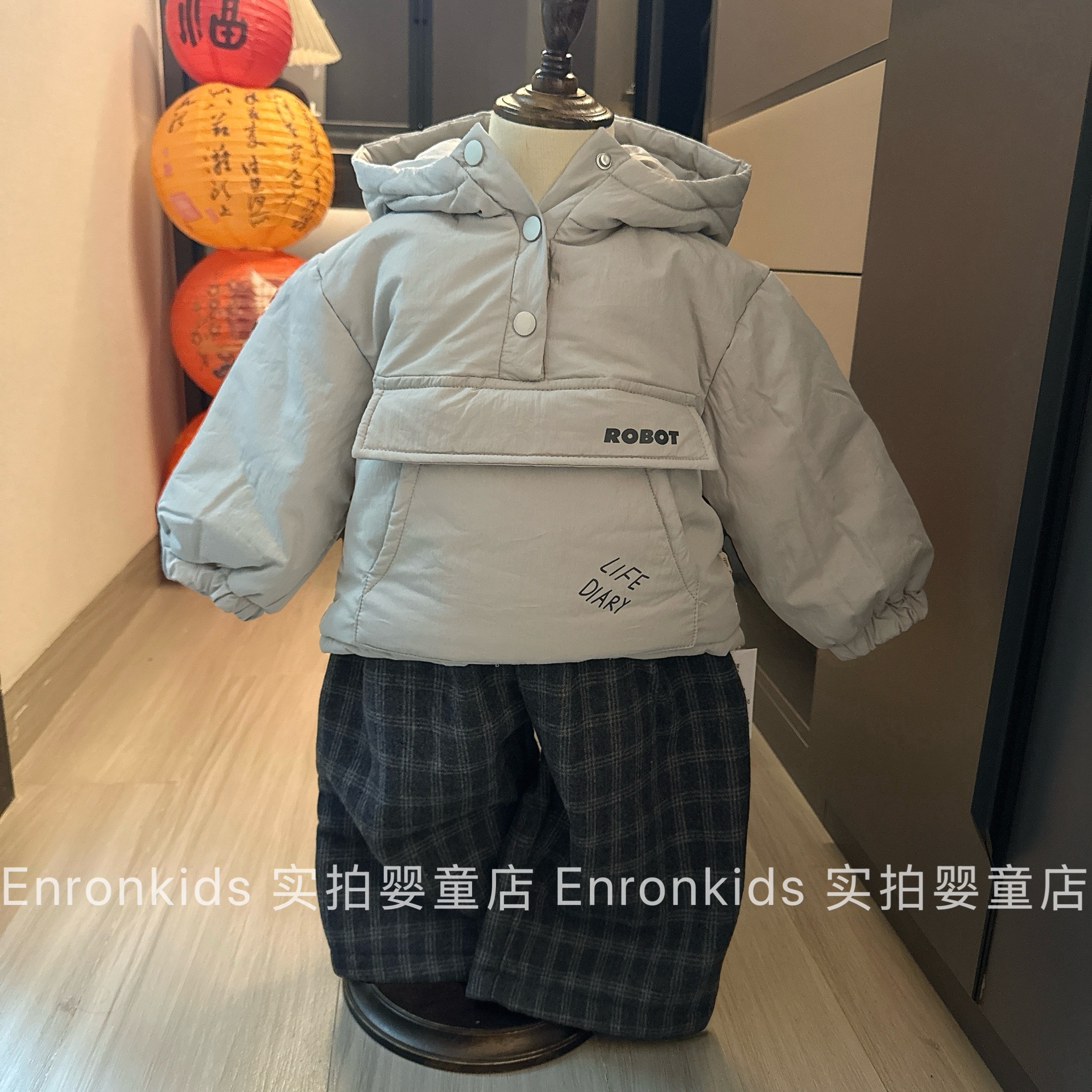 韩版男童宝宝帅气连帽卫衣棉服