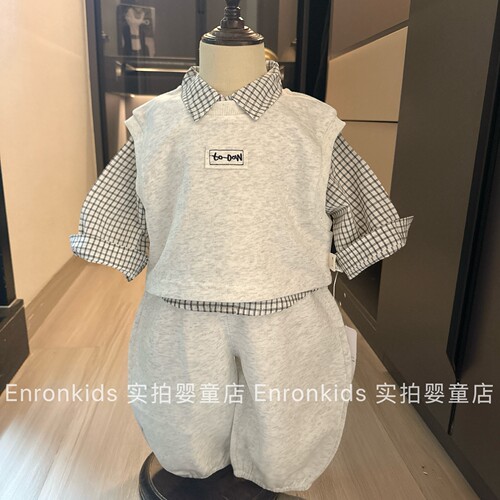 男宝宝春秋季衬衫马甲裤子三件套