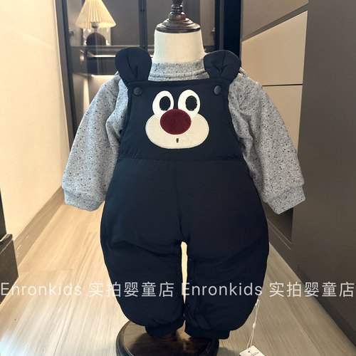 韩版可爱宝宝冬季夹棉背带裤套装