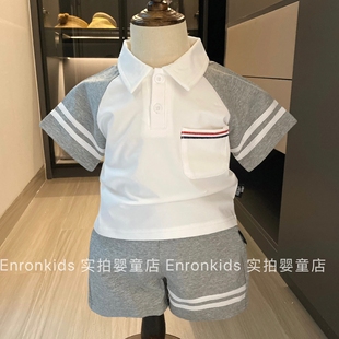 套装 韩版 短裤 男童夏季 婴儿纯棉a类宝宝周岁2岁 衣服英伦学院风短袖