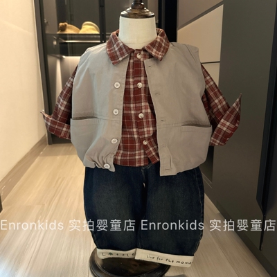 韩版婴幼童男宝宝马甲衬衫牛仔裤