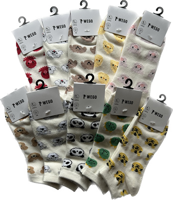 38包邮日单WEGO可爱动物系列大童成人尺码棉质船袜短袜有卡牌挂钩