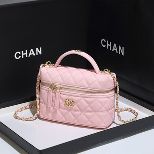 感香奶奶25c化妆盒子包2025新款菱格真皮链条单肩包斜挎小包