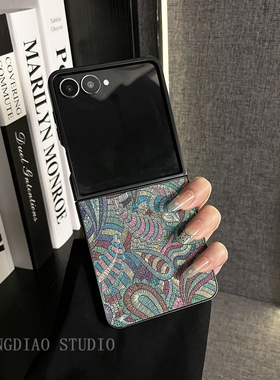 轻调 国风高级感艺术绿色凤凰羽图腾适用于三星zflip7/6/5/4/GalaxyW25Flip手机壳新款折叠屏翻盖防摔保护套