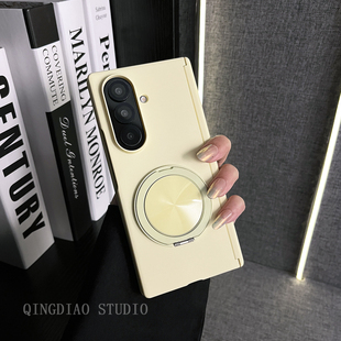 Galaxy Z W25 折叠屏翻盖防摔肤感 轻调 24手机壳新款 温柔简约淡黄色360度旋转支架适用于三星zfold7
