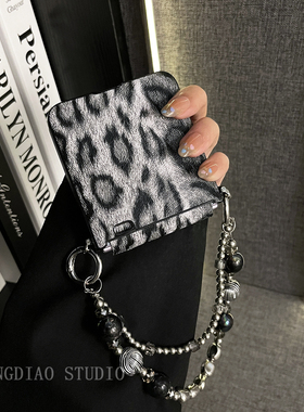 轻调 高级感灰色豹纹电镀黑纹双层手提链适用于荣耀MagicVFlip2手机壳新款Magic折叠屏V FLIP防摔翻盖保护套