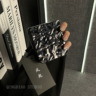 个性高级感黑冷淡风褶皱适用于小米MIX Flip2手机壳全包新款MIX折叠屏flip限量版商务网红翻盖保护套女款创意