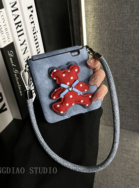 轻调 日常通勤风蓝色牛仔纹波点小熊适用于荣耀MagicVFlip2手机壳新款Magic折叠屏V FLIP防摔肤感翻盖保护套