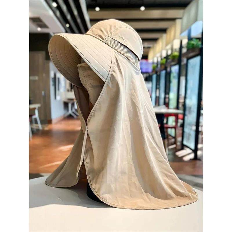 户外防晒面罩披肩一体遮阳帽子女夏季加长护颈露营防紫外线太阳帽