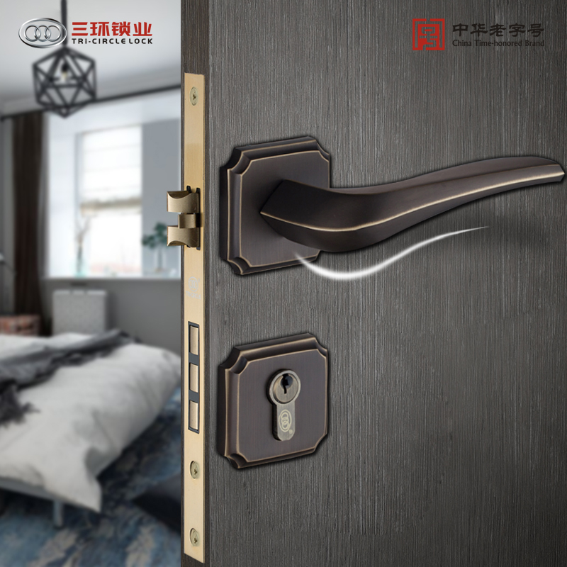 三环静音纯铜铜美式g35分体门锁