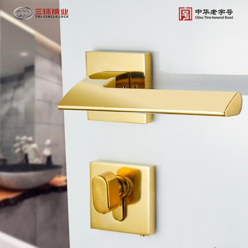 三环静音室内房亮铬欧式分体门锁