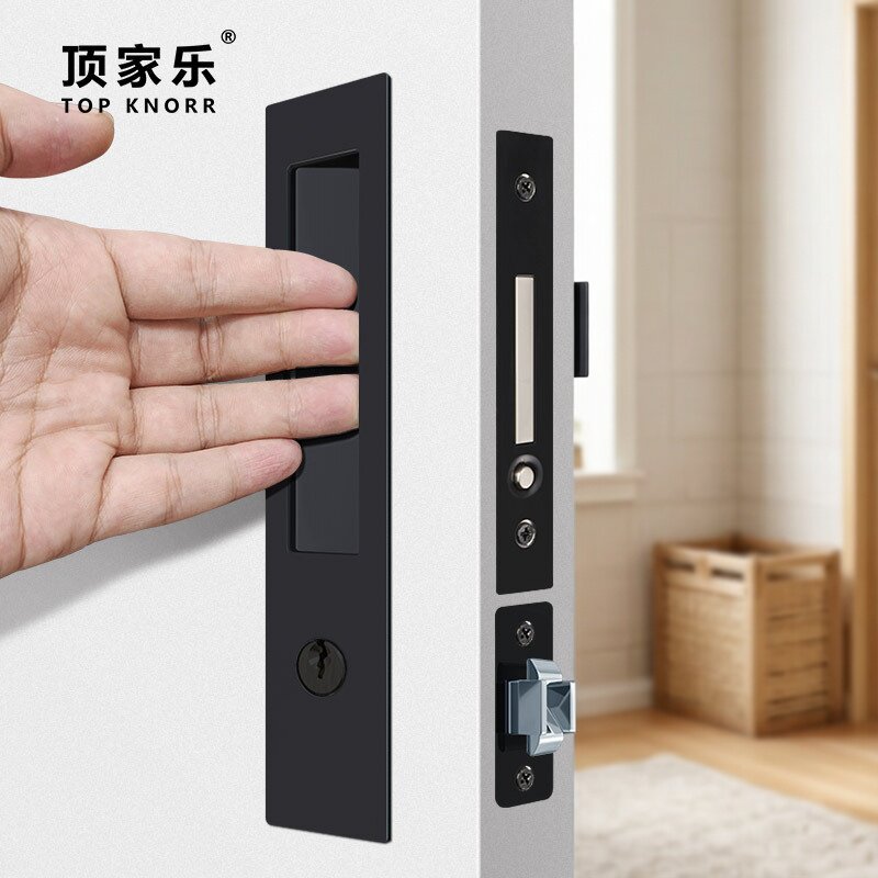 口袋门锁内嵌移门钩锁隐藏推拉门拉手木门暗藏滑门锁吊趟门双钩锁图片