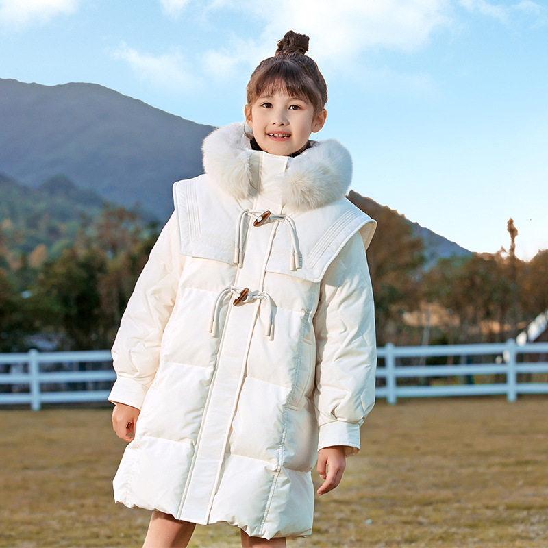 女童羽绒服2025新款洋气冬季狐狸毛领中大童90白鸭绒加厚棉服外套