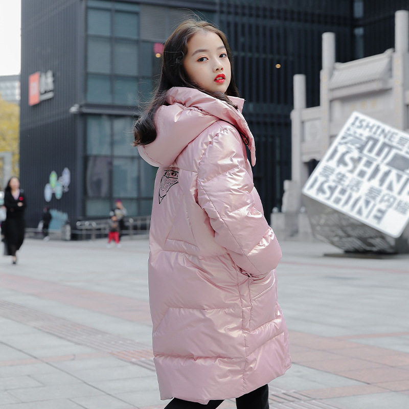 儿童亮面免洗羽绒服2025中长款过膝女童加厚外套韩版洋气童装棉袄