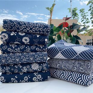 小红书同款民宿蓝印花苗族diy布料桌布怀旧青花瓷碎花布民族风