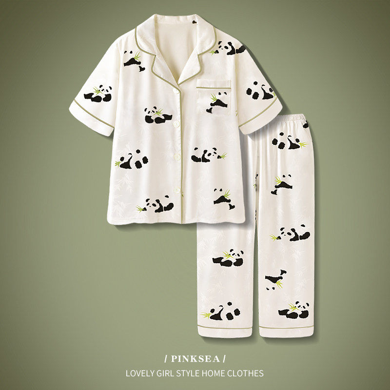 情侣睡衣女夏季新款冰丝短袖长裤薄款高级感男士家居服短裤套装